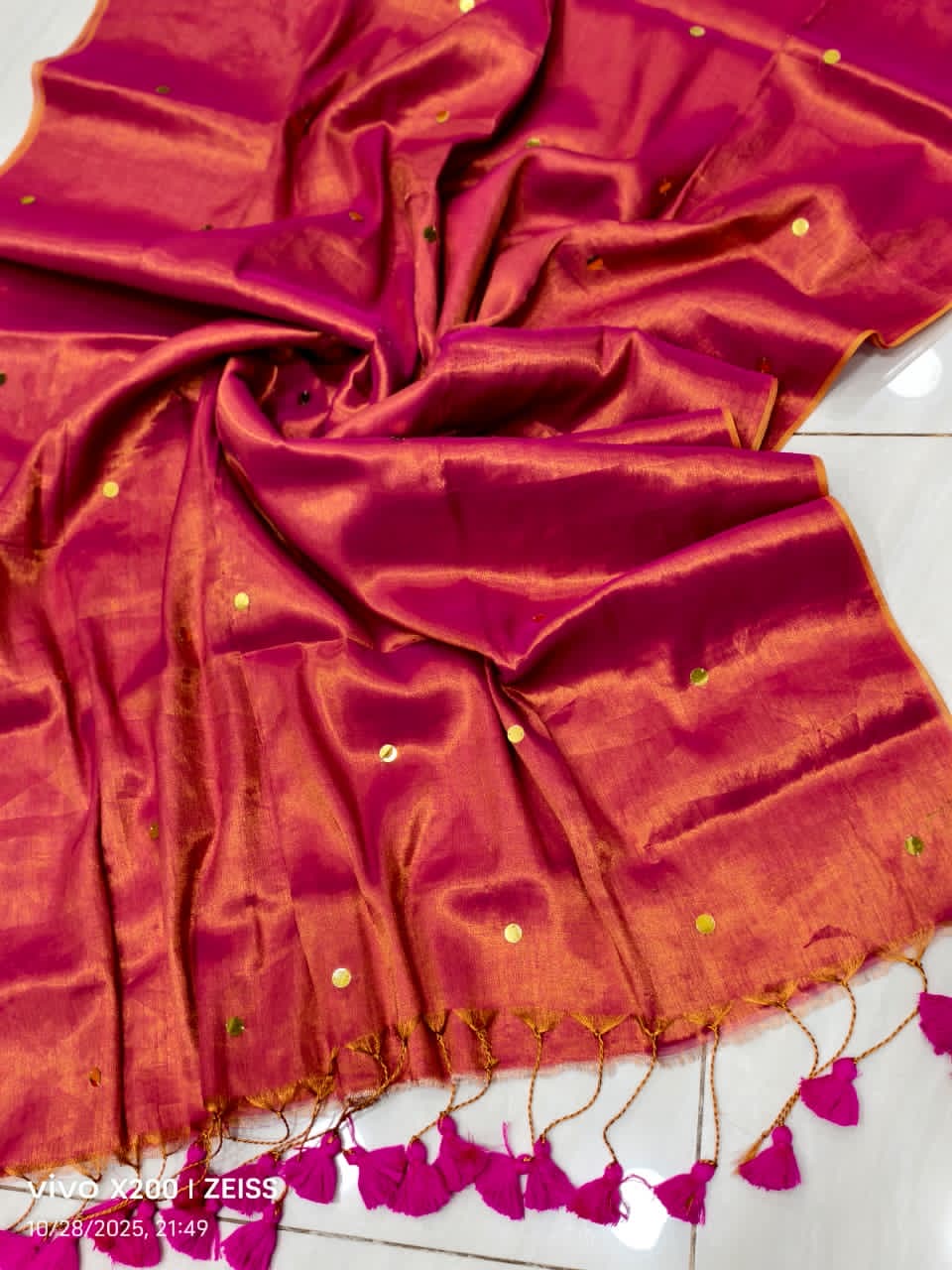 Mayoora - Orange Tissue Saree with Sequins