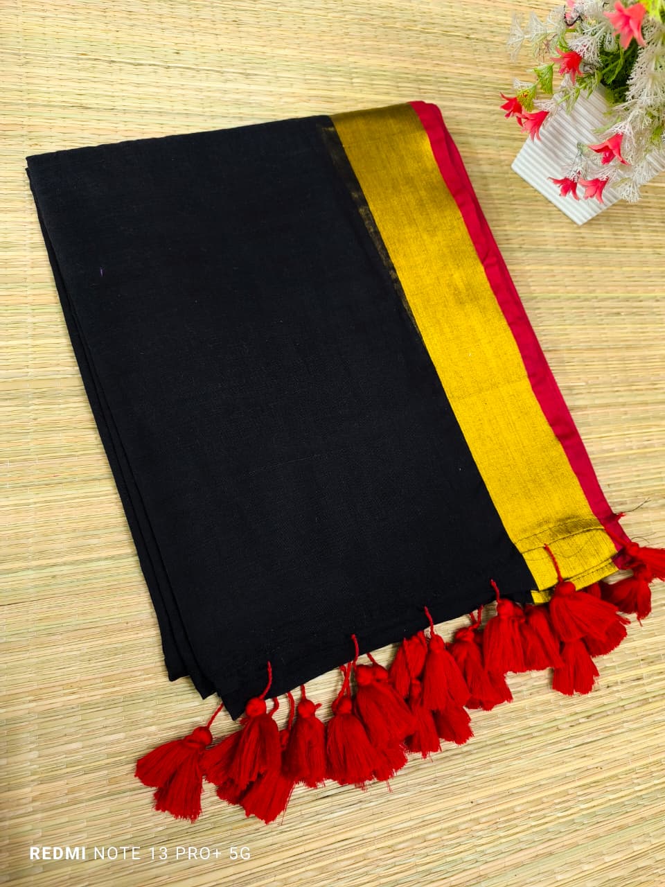 Rang - Red and Black Mul Cotton Saree
