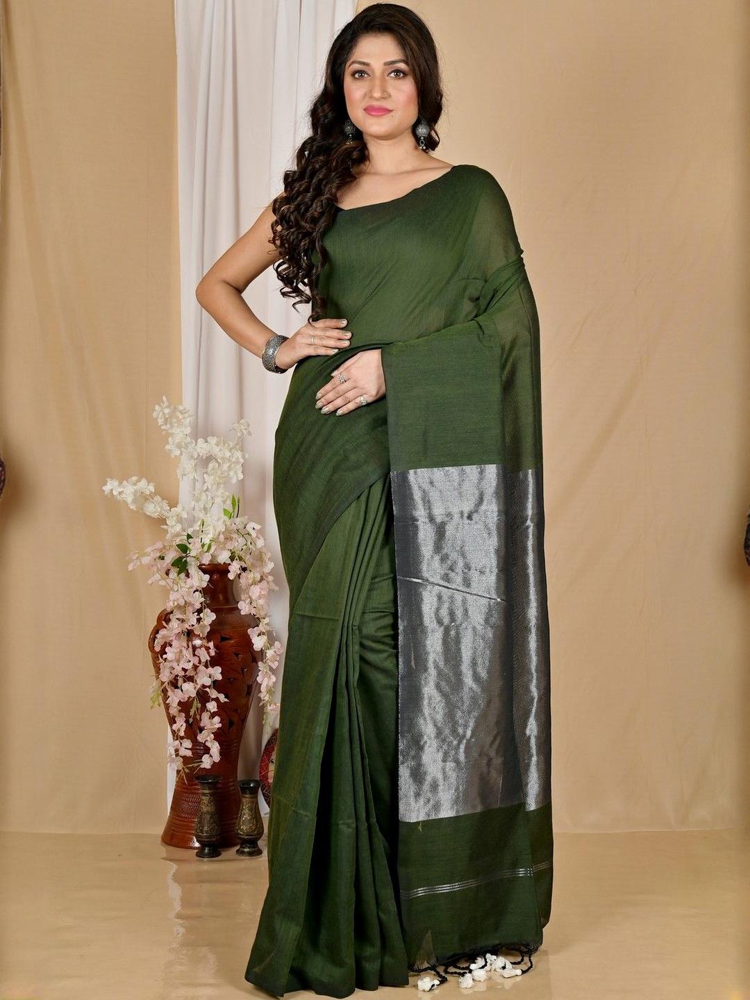 Nayanthara - Olive Green Khadi Cotton Saree