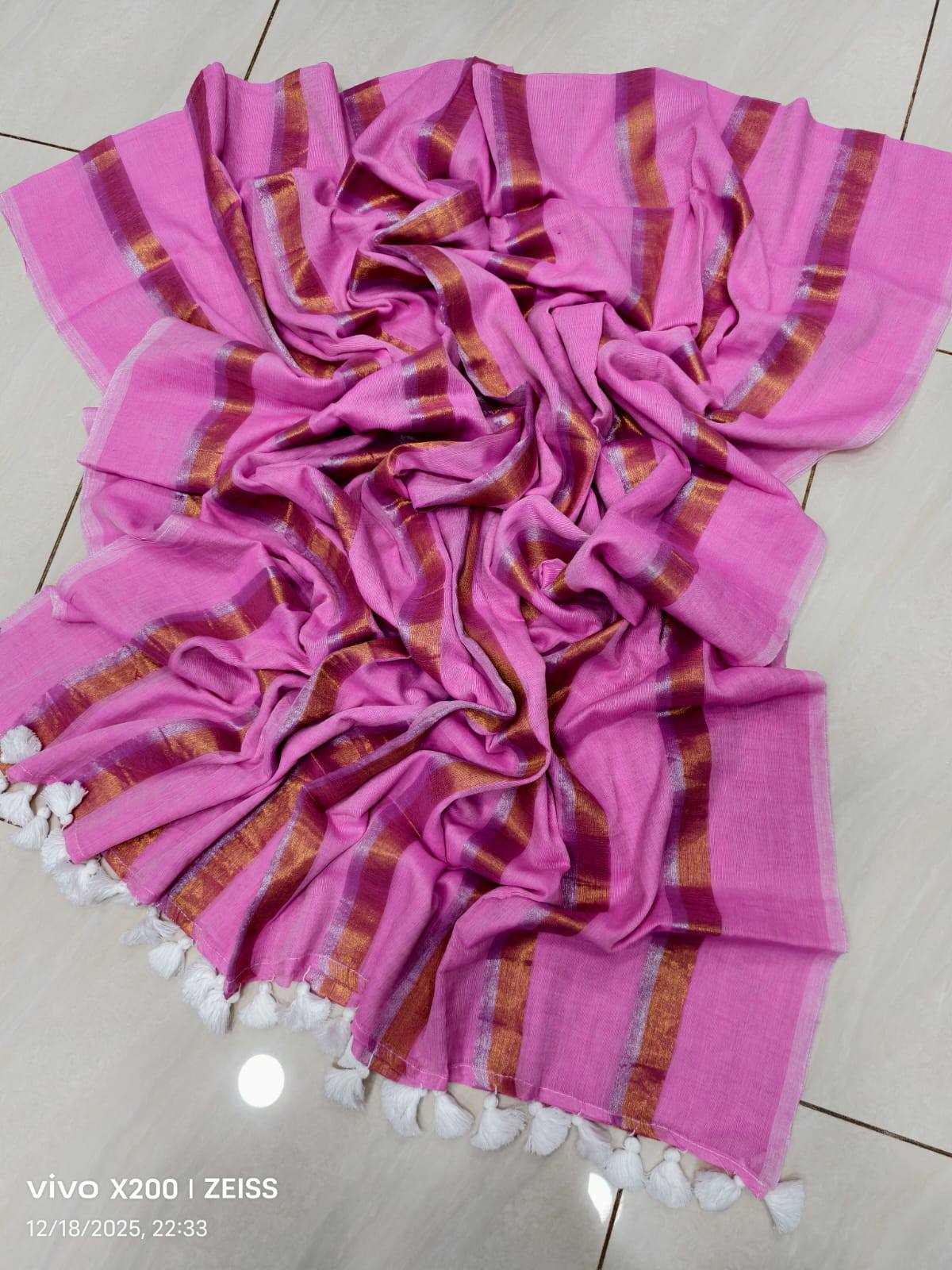 Mridula - Pastel Pink Stripes Mul Cotton Saree