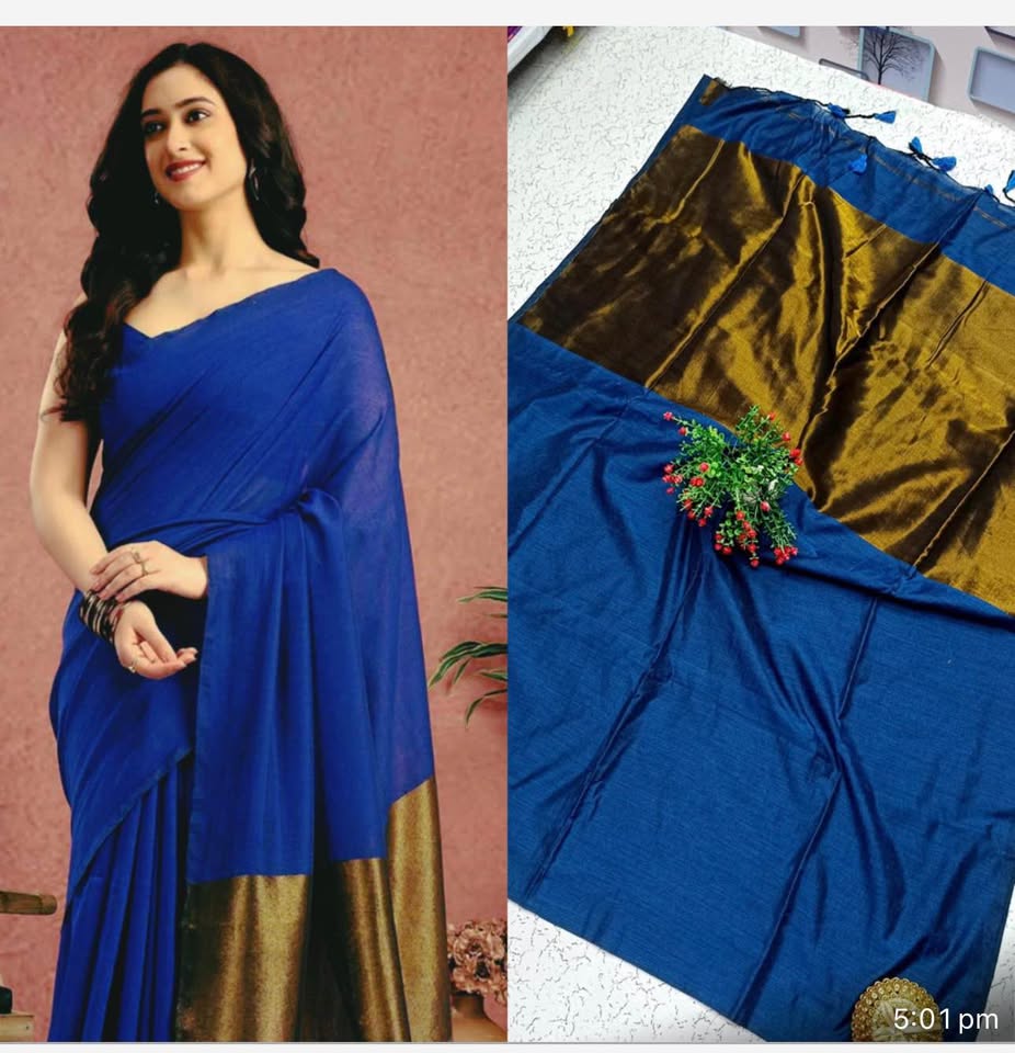 Nayanthara - Royal Blue Pure Khadi Cotton Saree