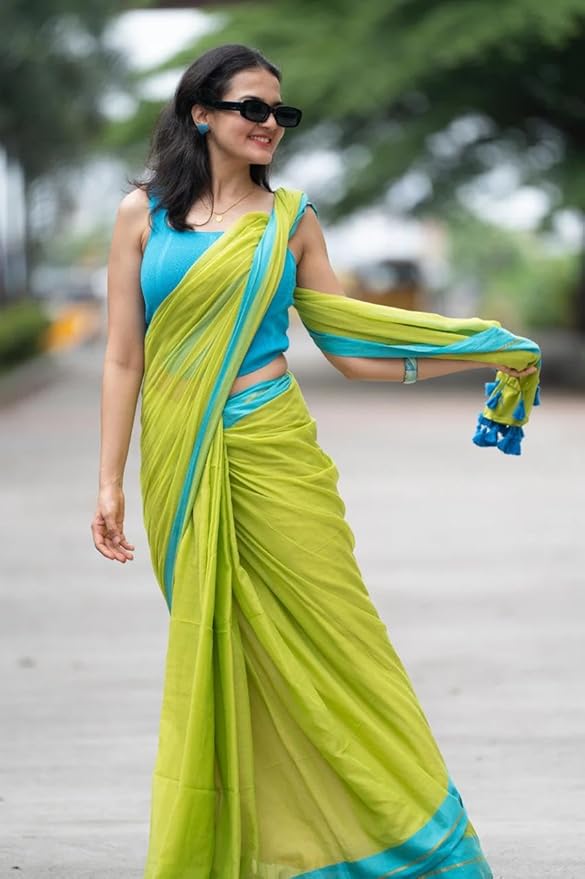 Rang - Green and Blue Mul Cotton Saree