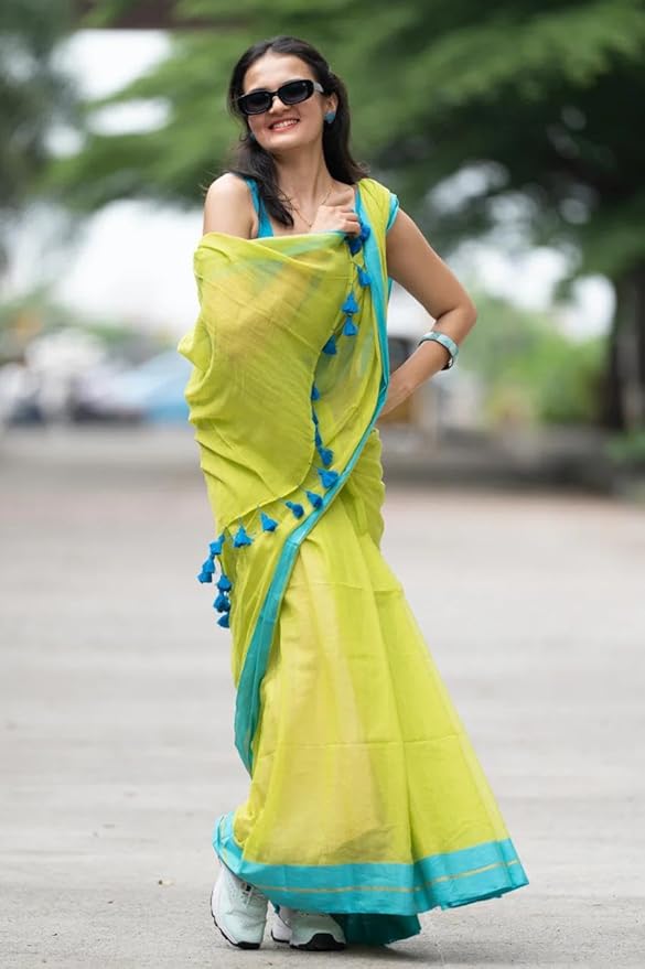 Rang - Green and Blue Mul Cotton Saree