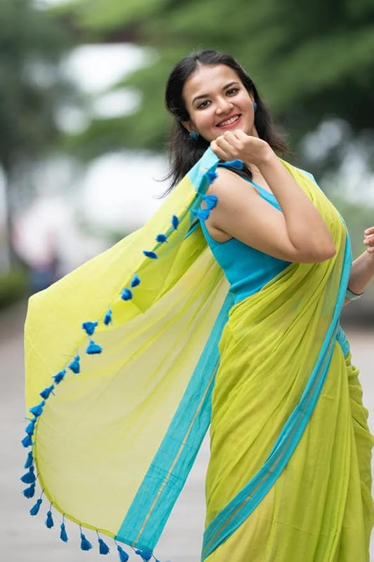 Rang - Green and Blue Mul Cotton Saree