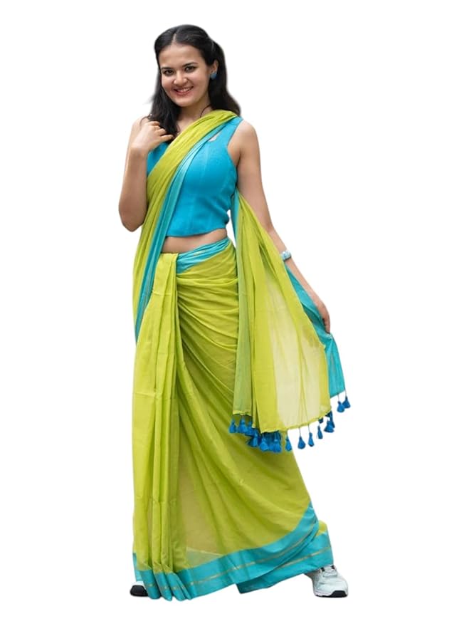Rang - Green and Blue Mul Cotton Saree