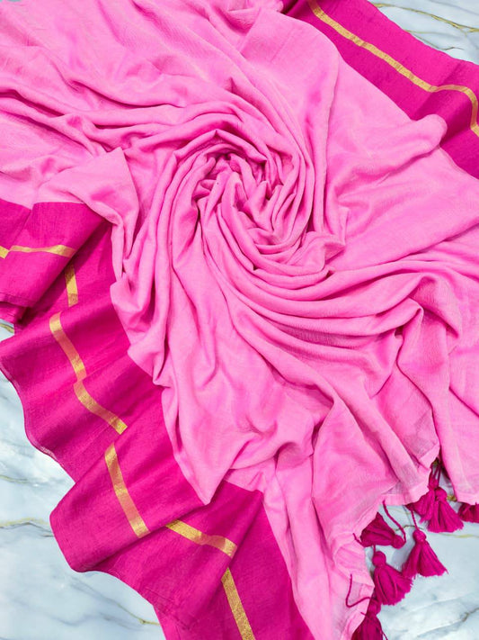 Rang - Light Pink and Pink Mul Cotton Saree