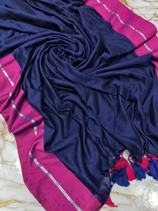 Rang - Blue and Pink Mul Cotton Saree