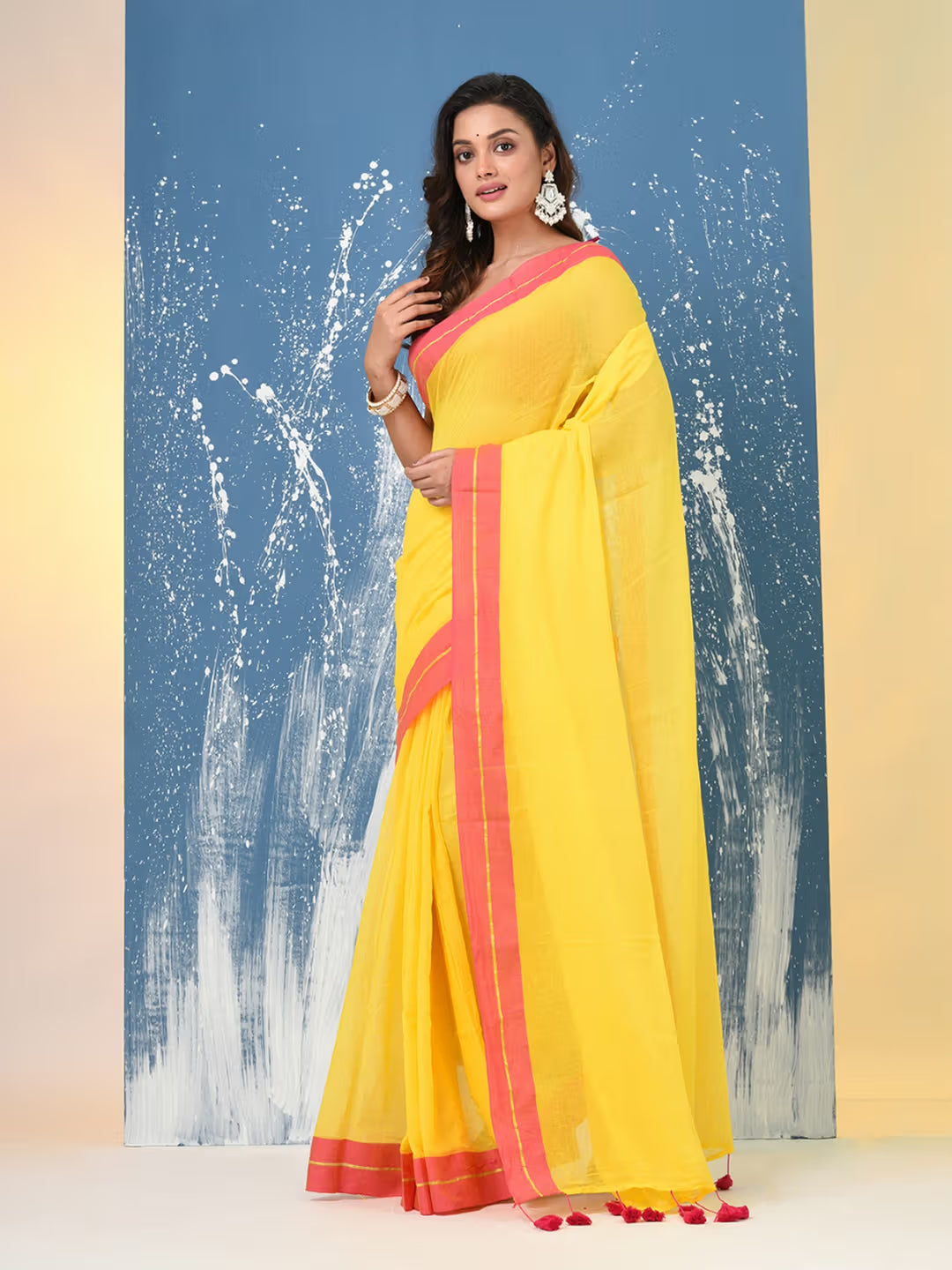 Rang - Yellow and Pink Mul Cotton Saree