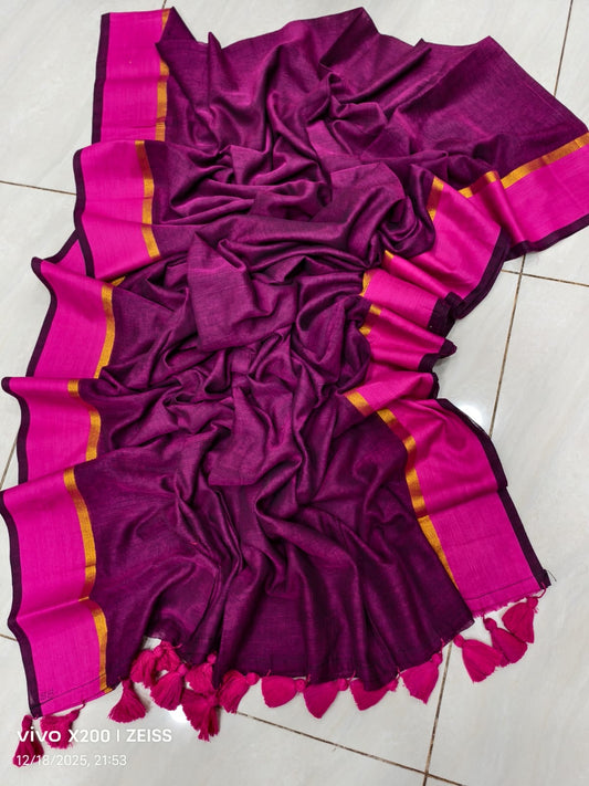 Rang - Wine and Pink Mul Cotton Saree