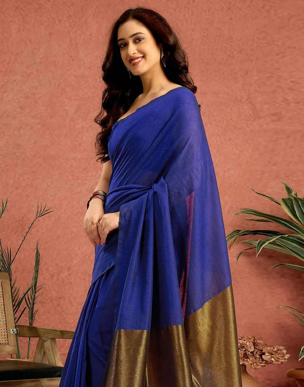 Nayanthara - Royal Blue Pure Khadi Cotton Saree