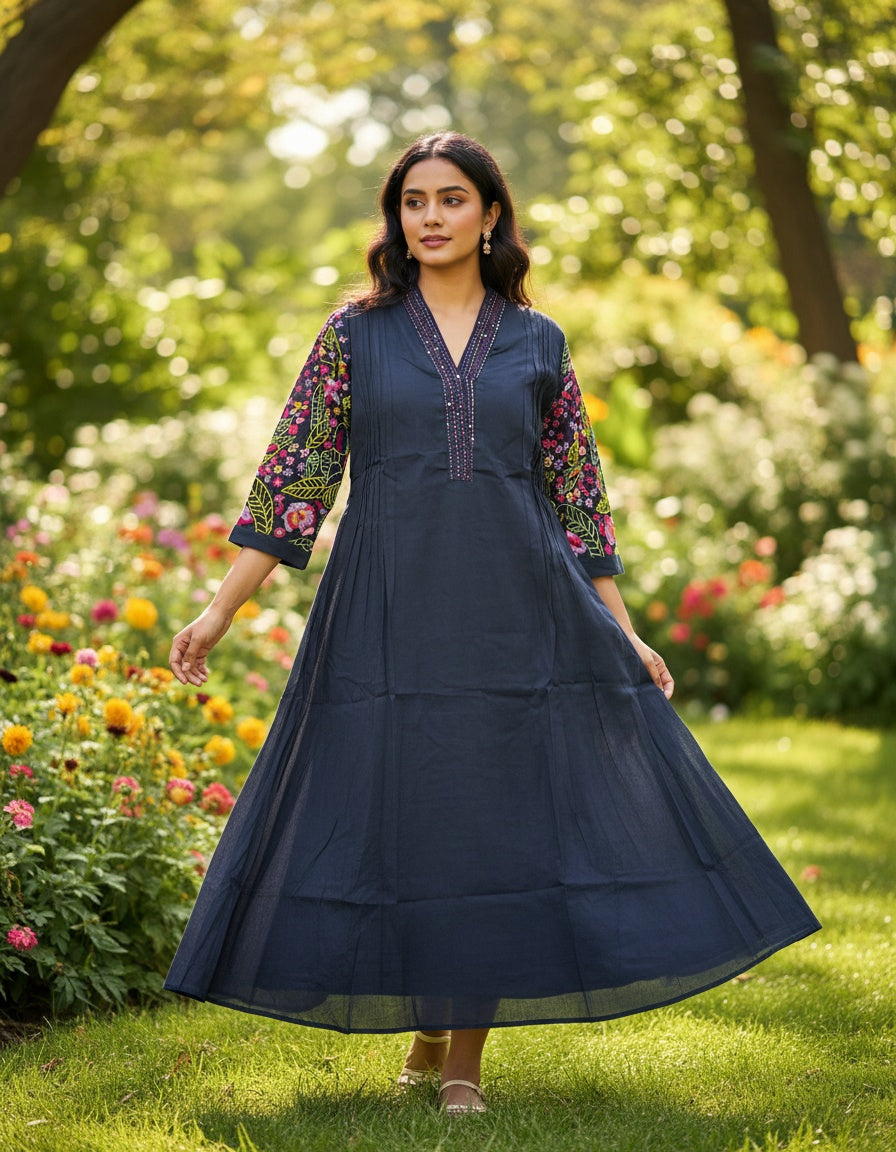 Dress/Kurta with Rich Hand Embroidery on Sleeves