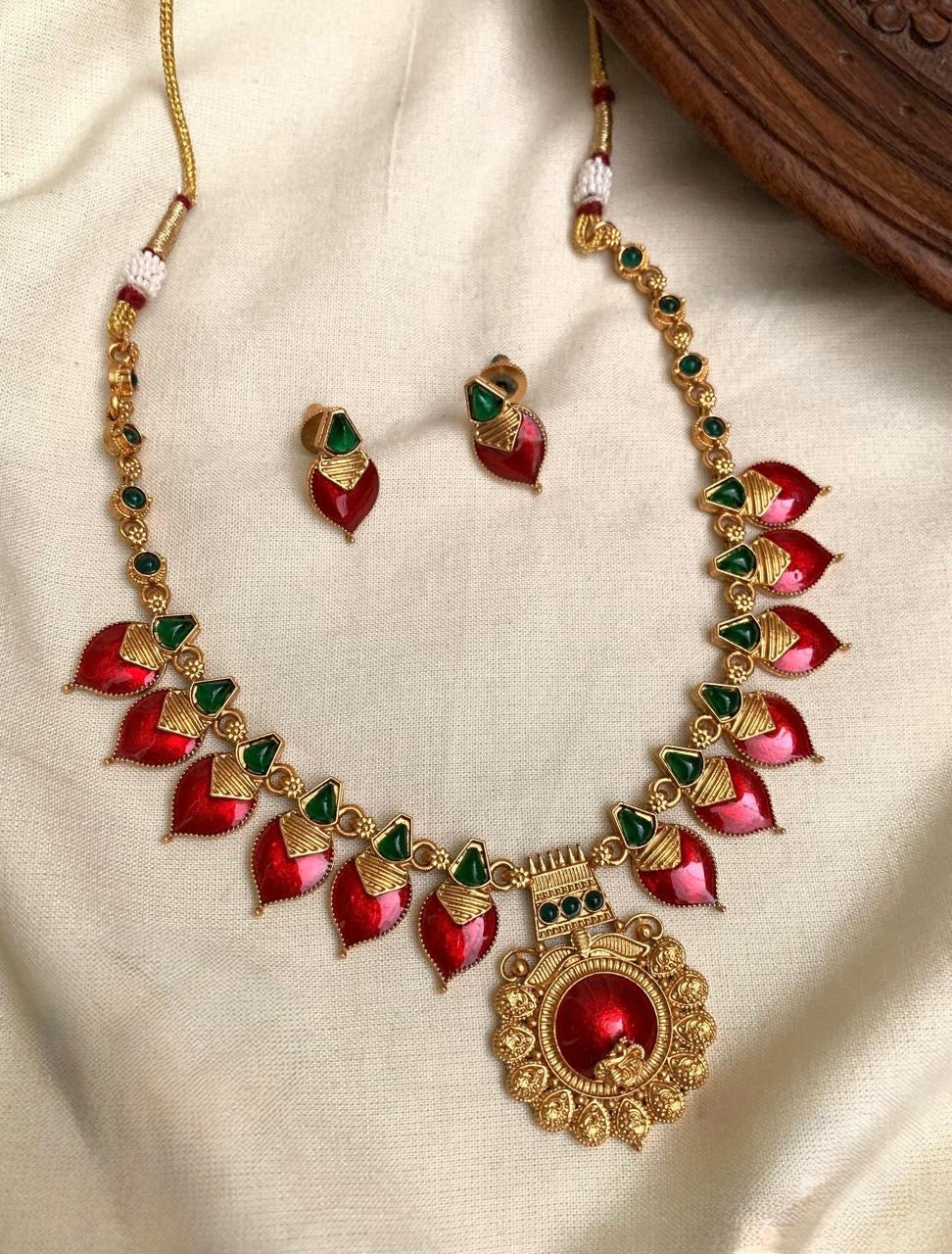 Palakka Necklace with Statement Pendant | Indian Jewelry for Women | Ethnic Temple & Festive Wear | Traditional Necklace