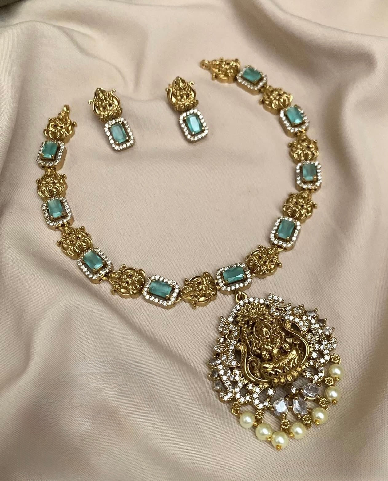 AD Mint Green Lakshmi Statement Necklace