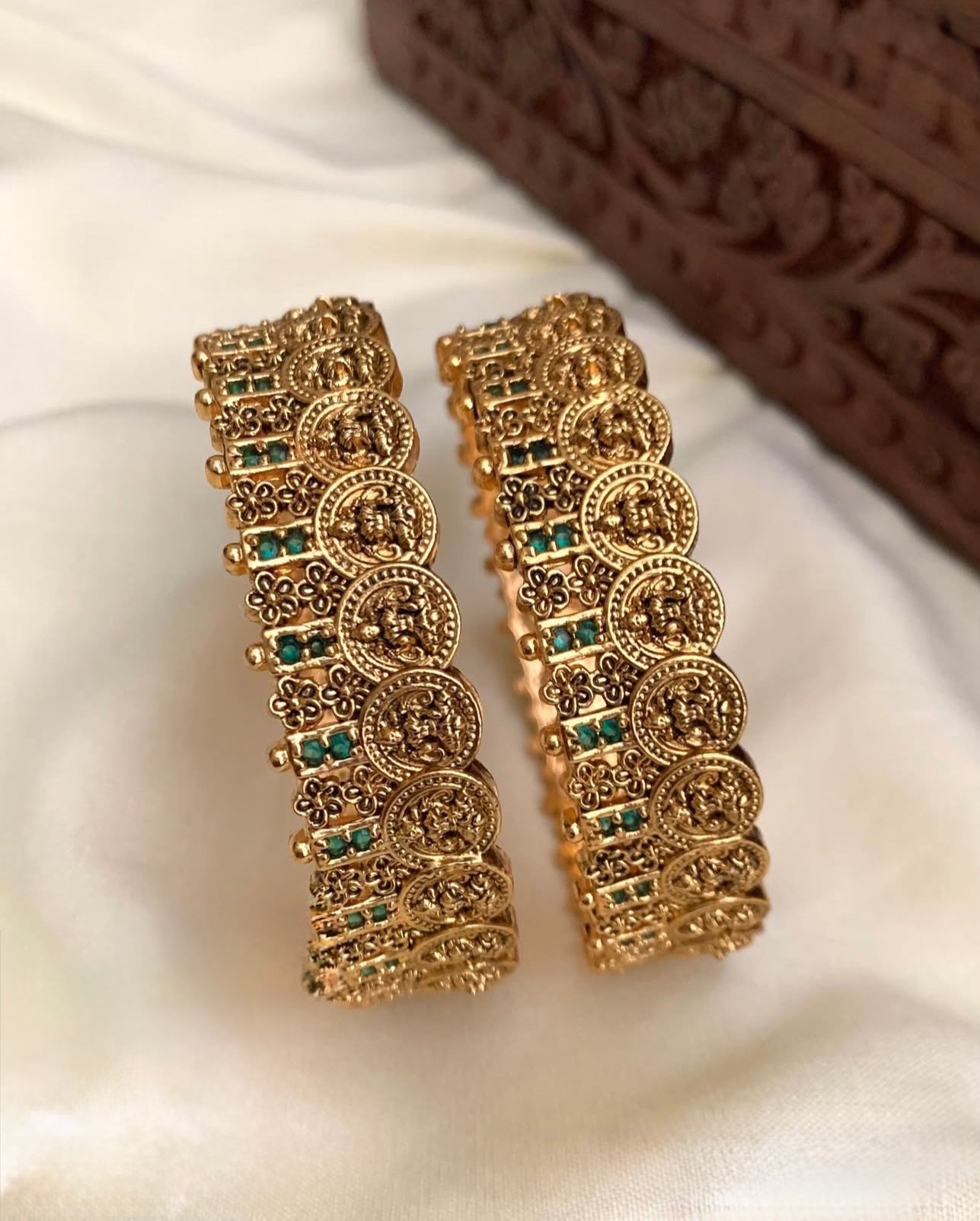 Kaashu Coin Green Bangle Set of 2