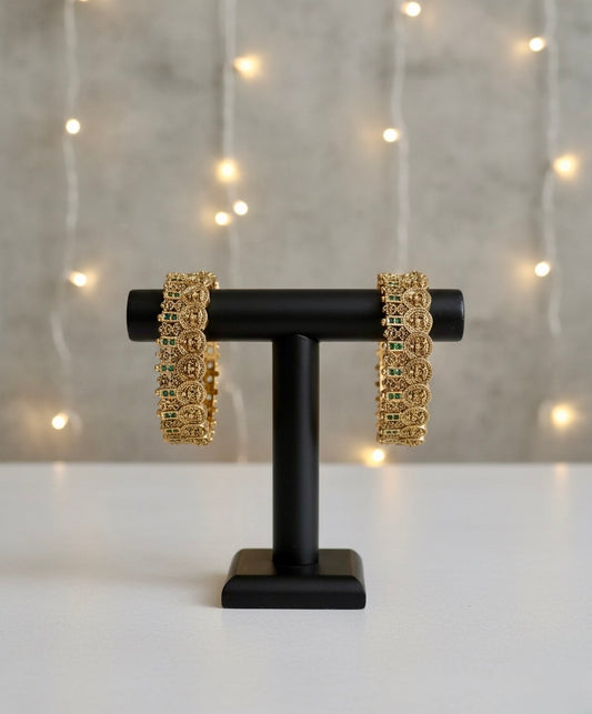 Kaashu Coin Green Bangle Set of 2