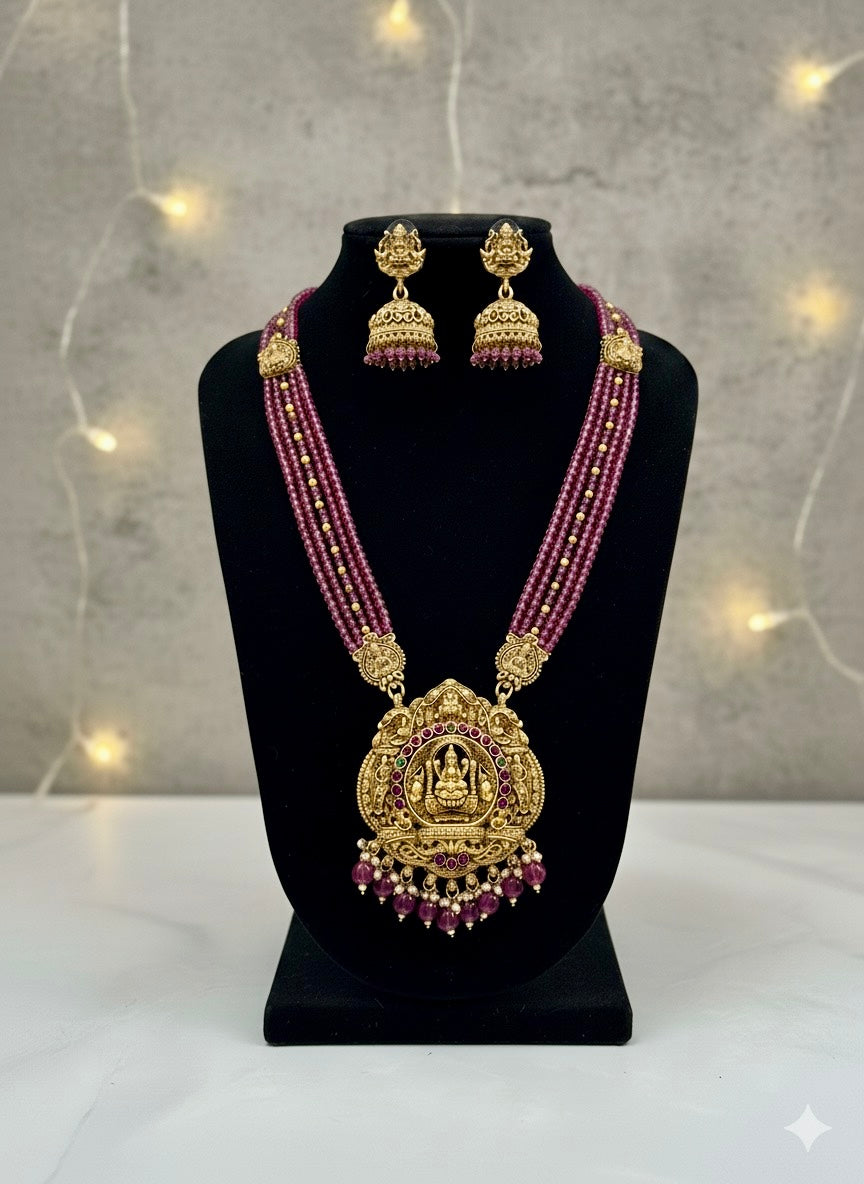 Red Lakshmi Haaram | Indian Jewelry for Women | Ethnic Traditional Long Necklace | Wedding & Festive Wear Jewelry