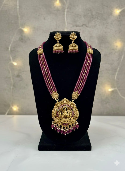 Red Lakshmi Haaram | Indian Jewelry for Women | Ethnic Traditional Long Necklace | Wedding & Festive Wear Jewelry