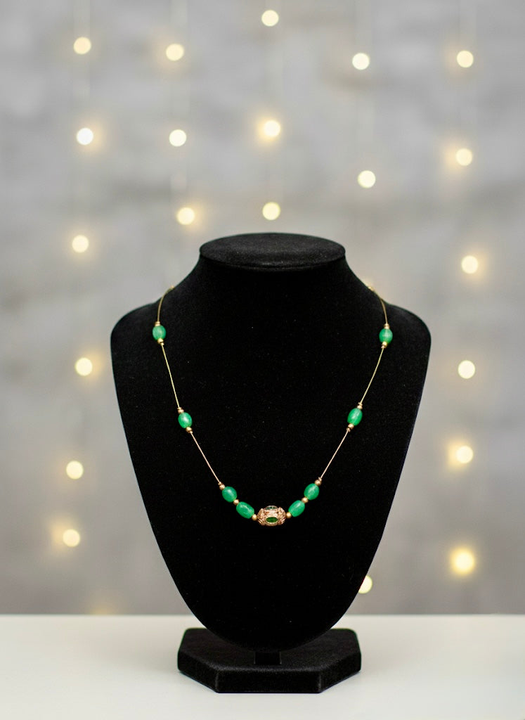 Invisible Green and Golden Beads Necklace