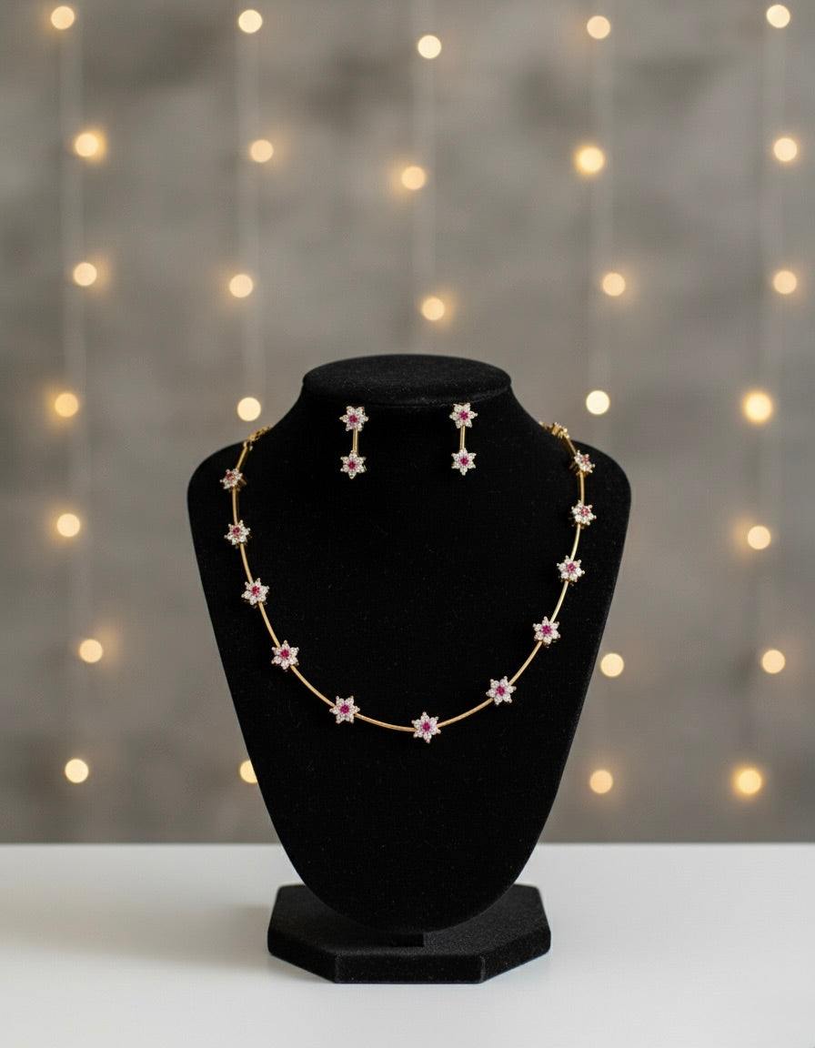 Lalita - Floral AD Necklace - White and Red