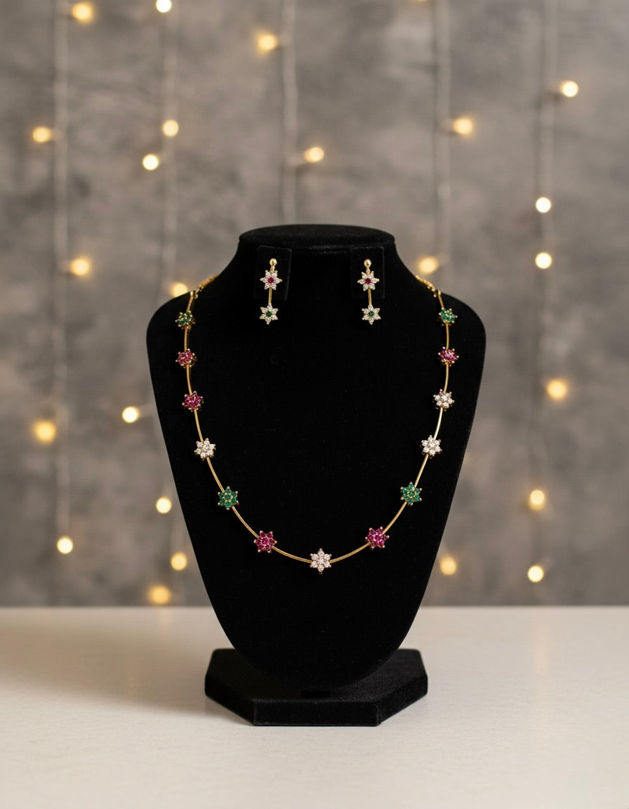Lalita - Floral AD Necklace - Multi Color
