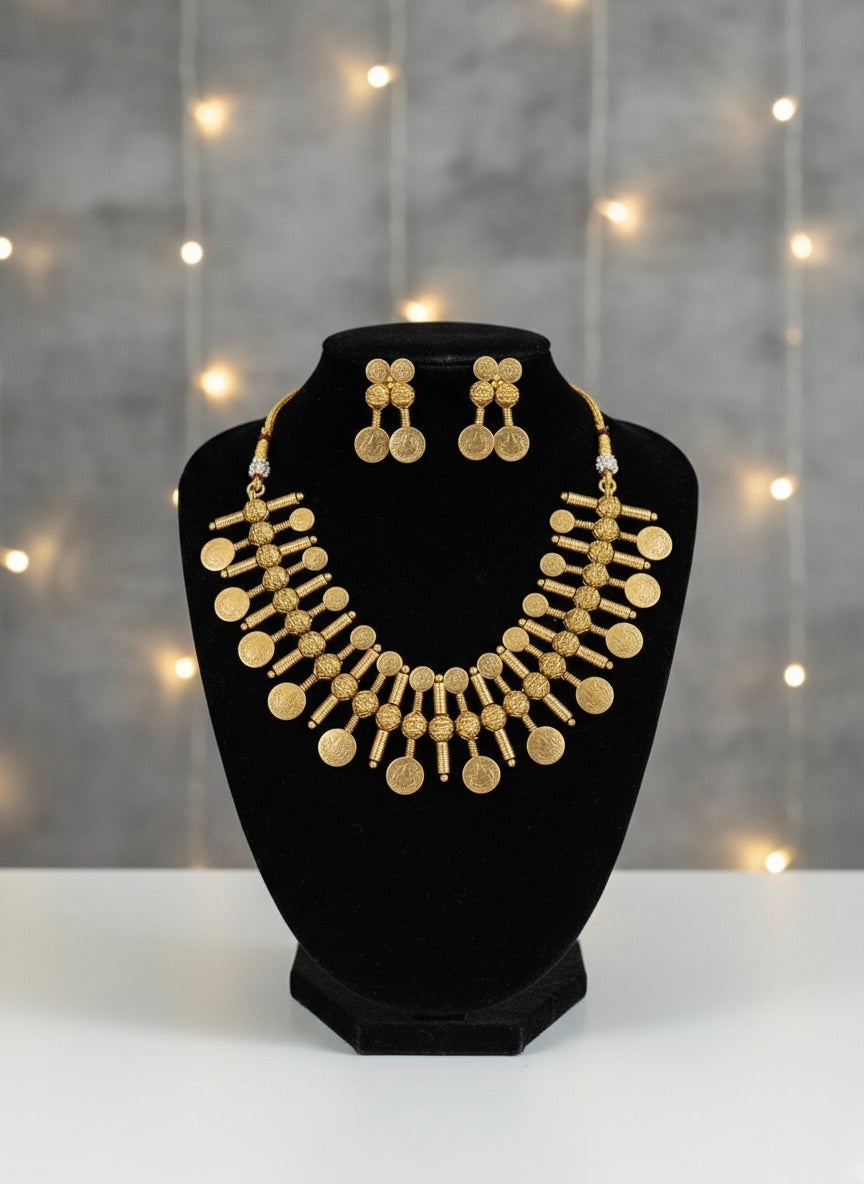 Kripa - Statement Double Kaashu Coin Necklace Set with Matching Earrings