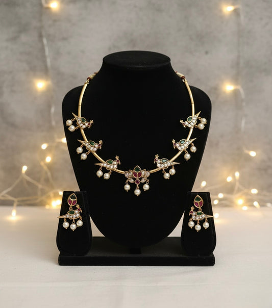 Mayoora - Peacock Design Necklace Set with Pearls