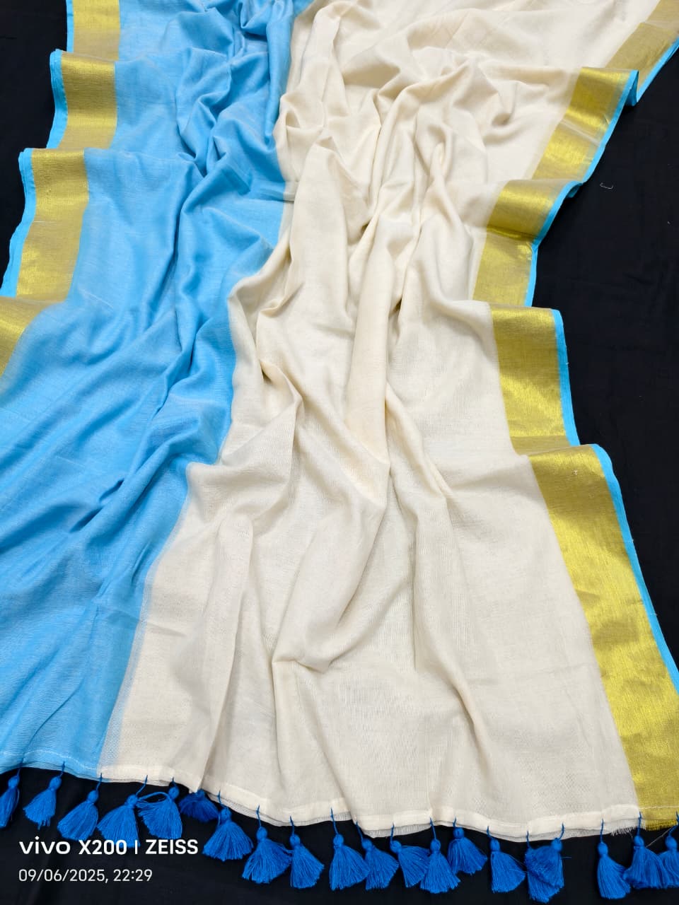 Manga - Blue Tie Die Mul Cotton Saree | Kerala Onam Saree