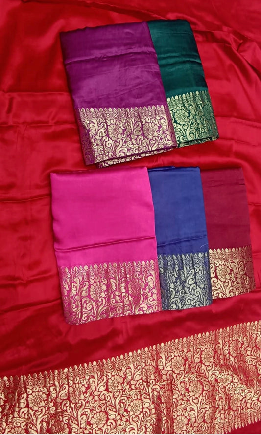 Modal Silk Plain Saree with Floral Golden Zari Pallu
