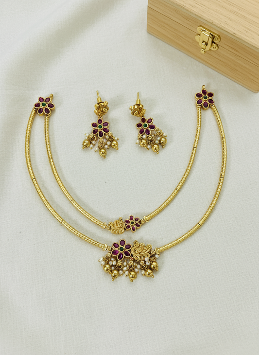 Vanya - Statement Double Layer Peacock and Floral Necklace Set with Matching Earrings