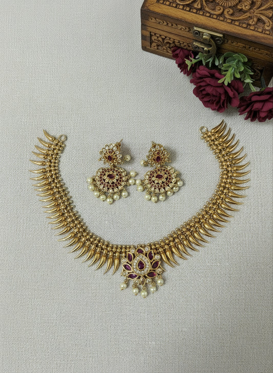 Maya - Pulinagham Maala Necklace with Pendant and Matching Earrings