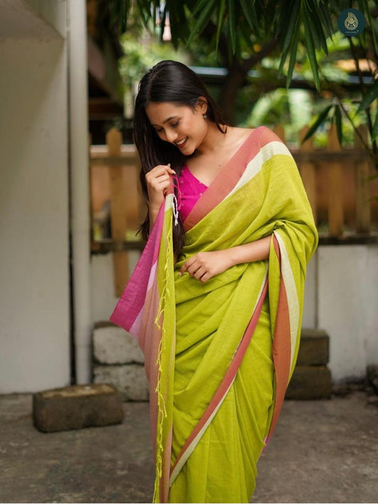 Rang - Green and Orange Mul Cotton Saree