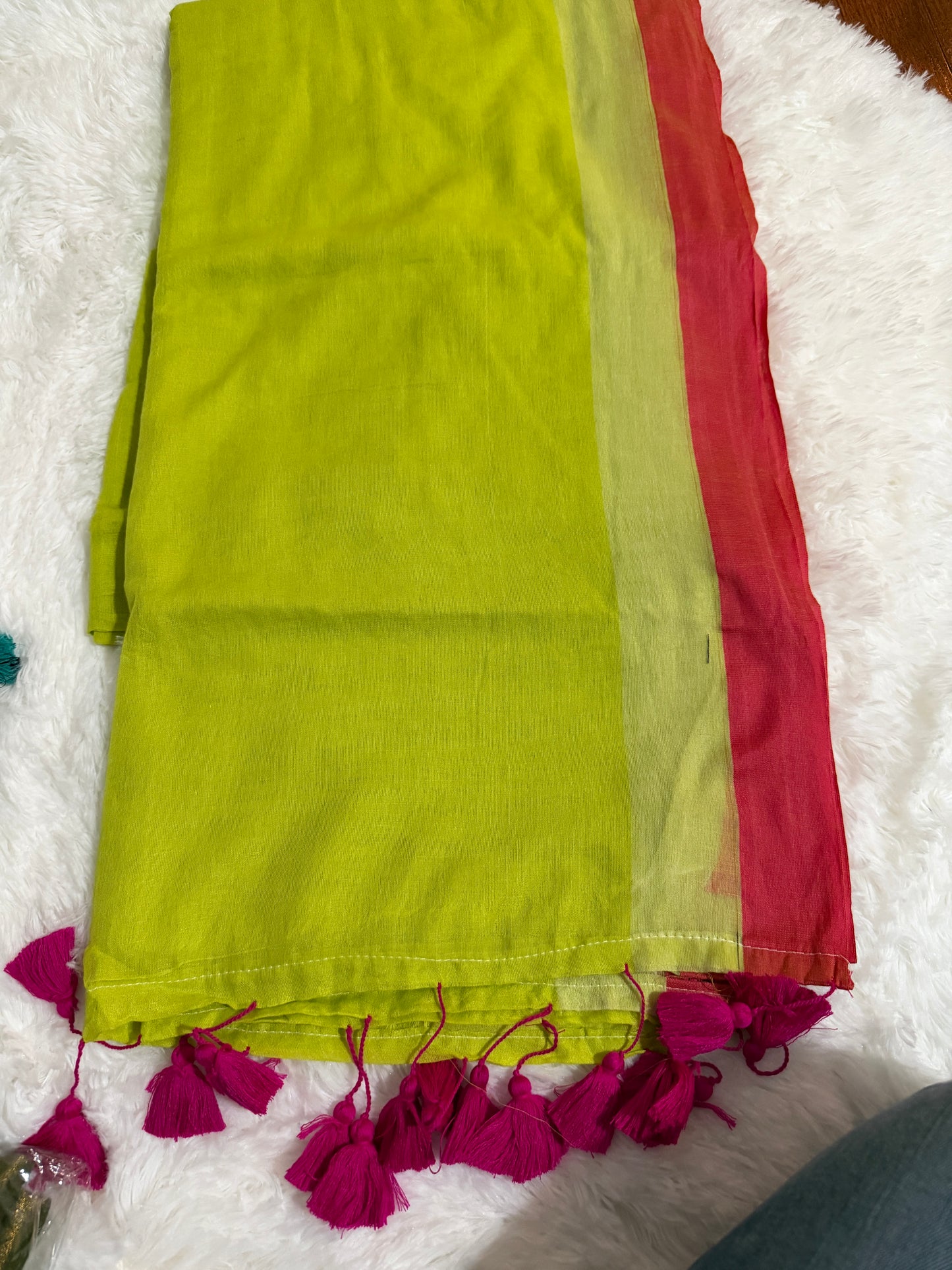 Rang - Green and Orange Mul Cotton Saree