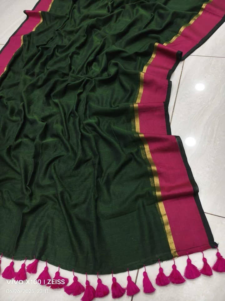 Rang - Green and Pink Mul Cotton Saree