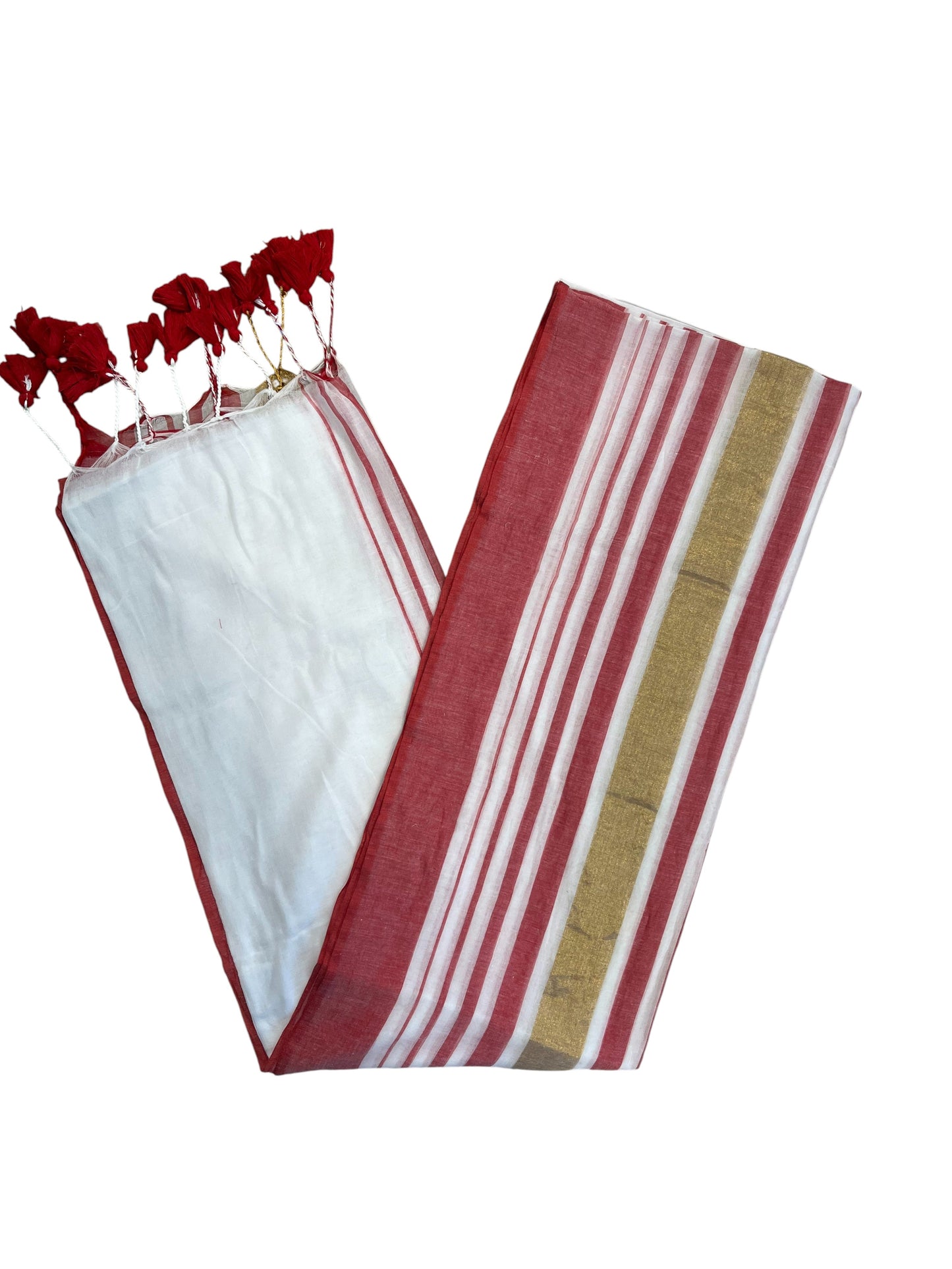 Manga - Red and White Mul Cotton Saree | Kerala Onam Saree