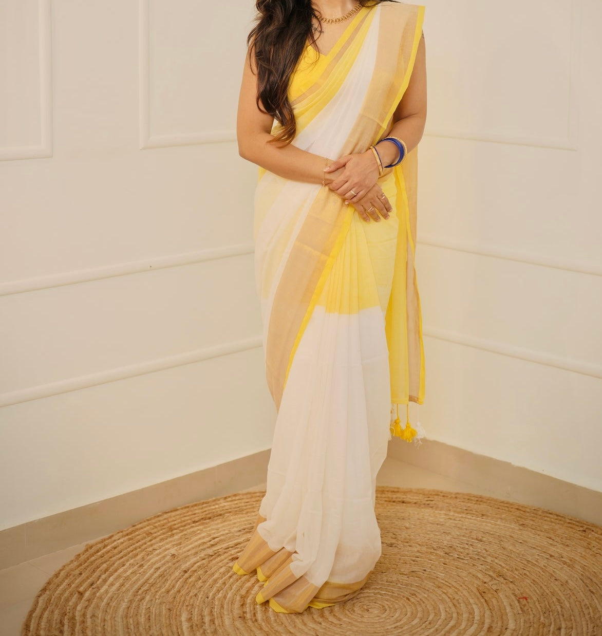 Manga - Yellow Tie Die Mul Cotton Saree | Kerala Onam Saree