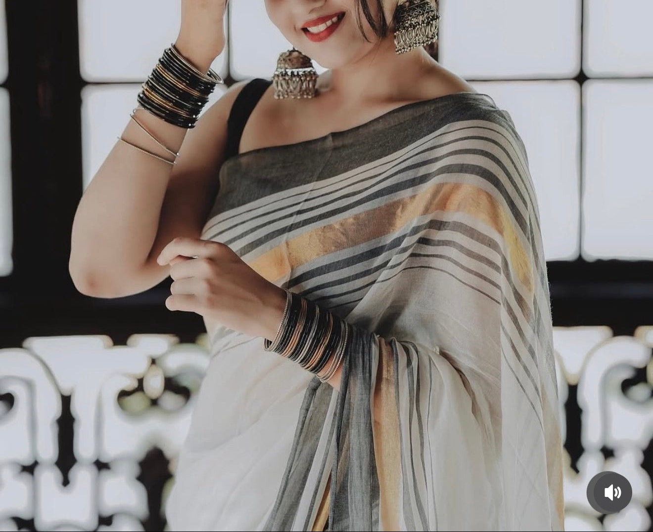 Manga - Black and White Mul Cotton Saree | Kerala Onam Saree