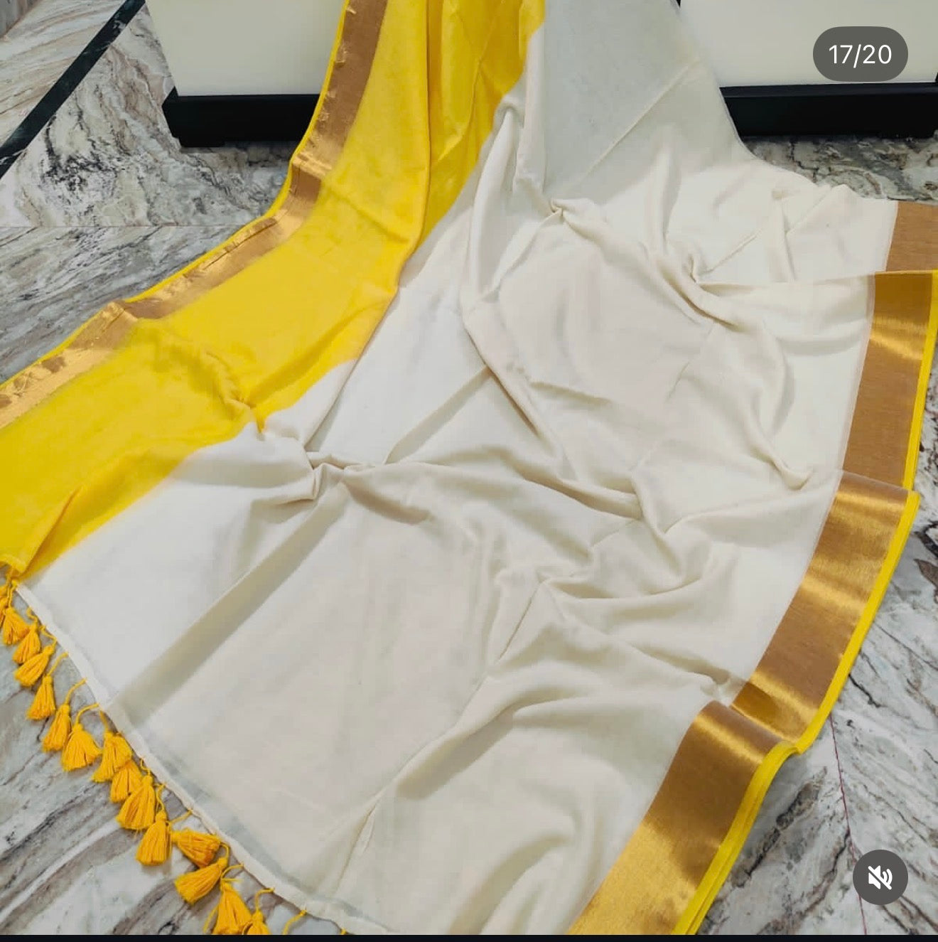 Manga - Yellow Tie Die Mul Cotton Saree | Kerala Onam Saree