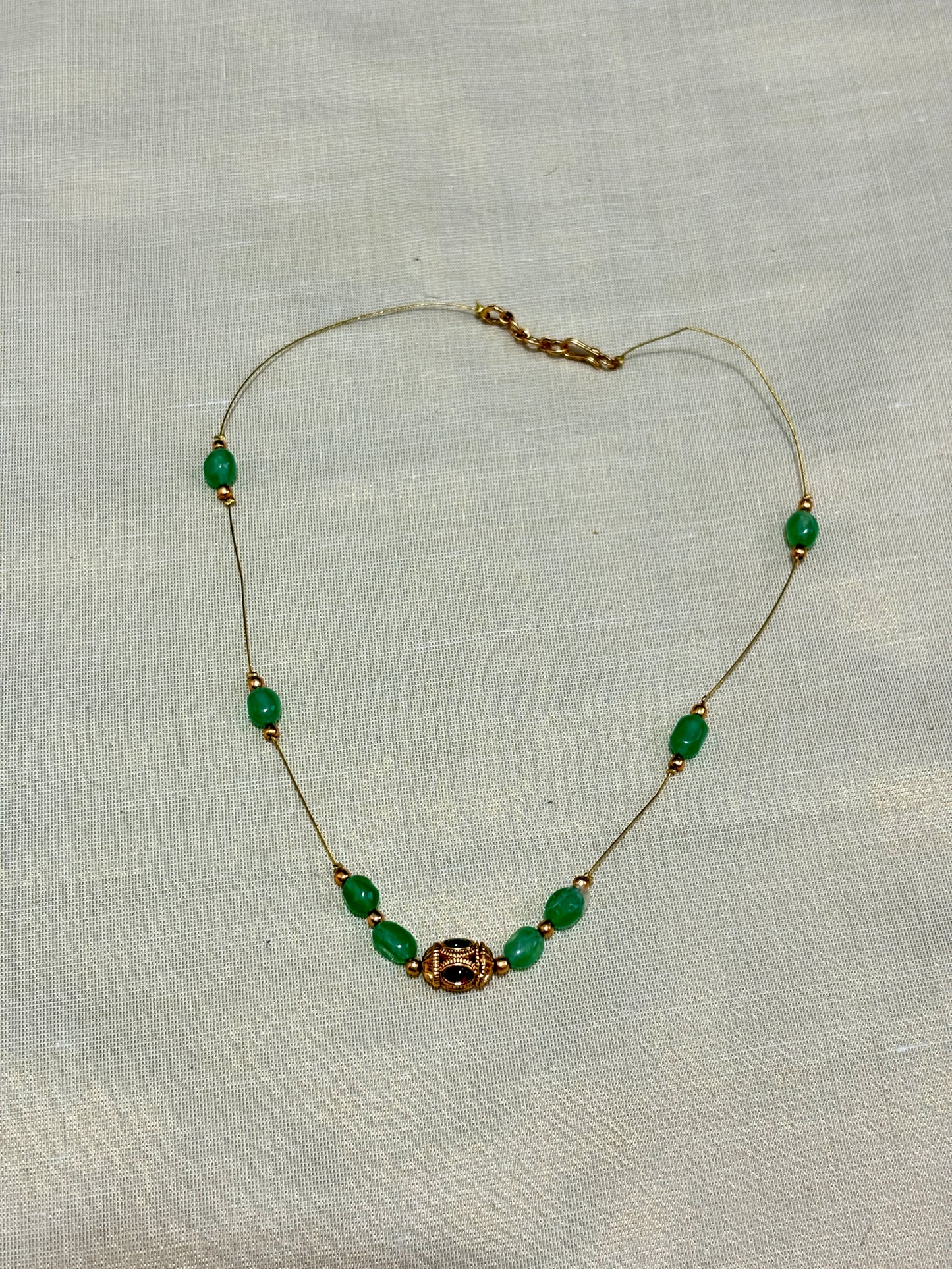 Invisible Green and Golden Beads Necklace