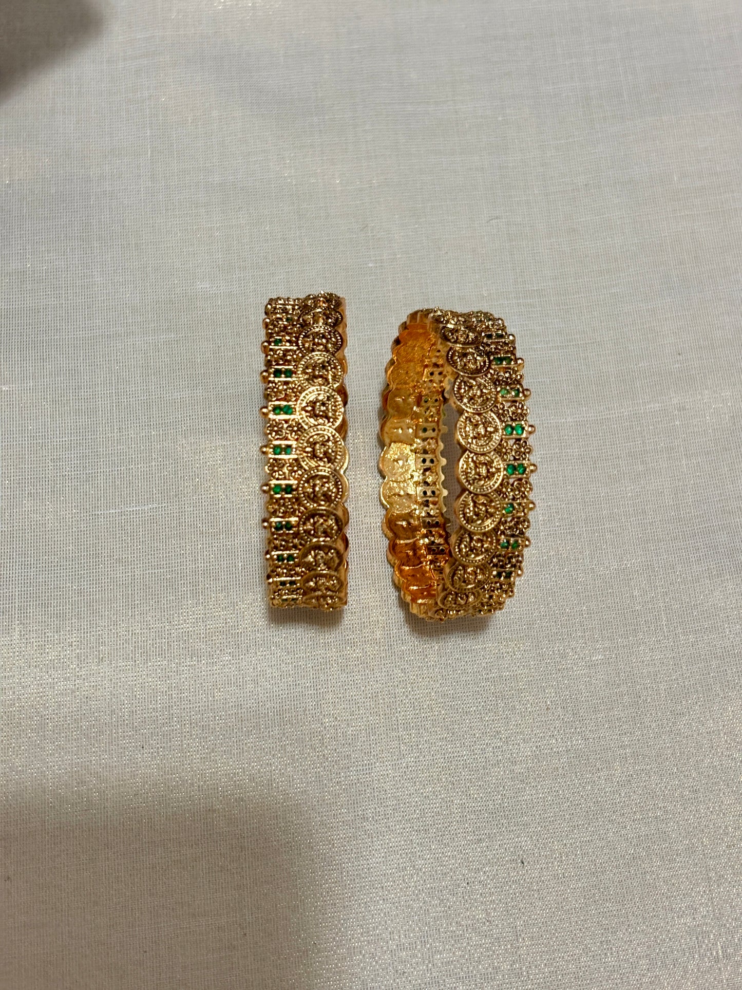 Kaashu Coin Green Bangle Set of 2