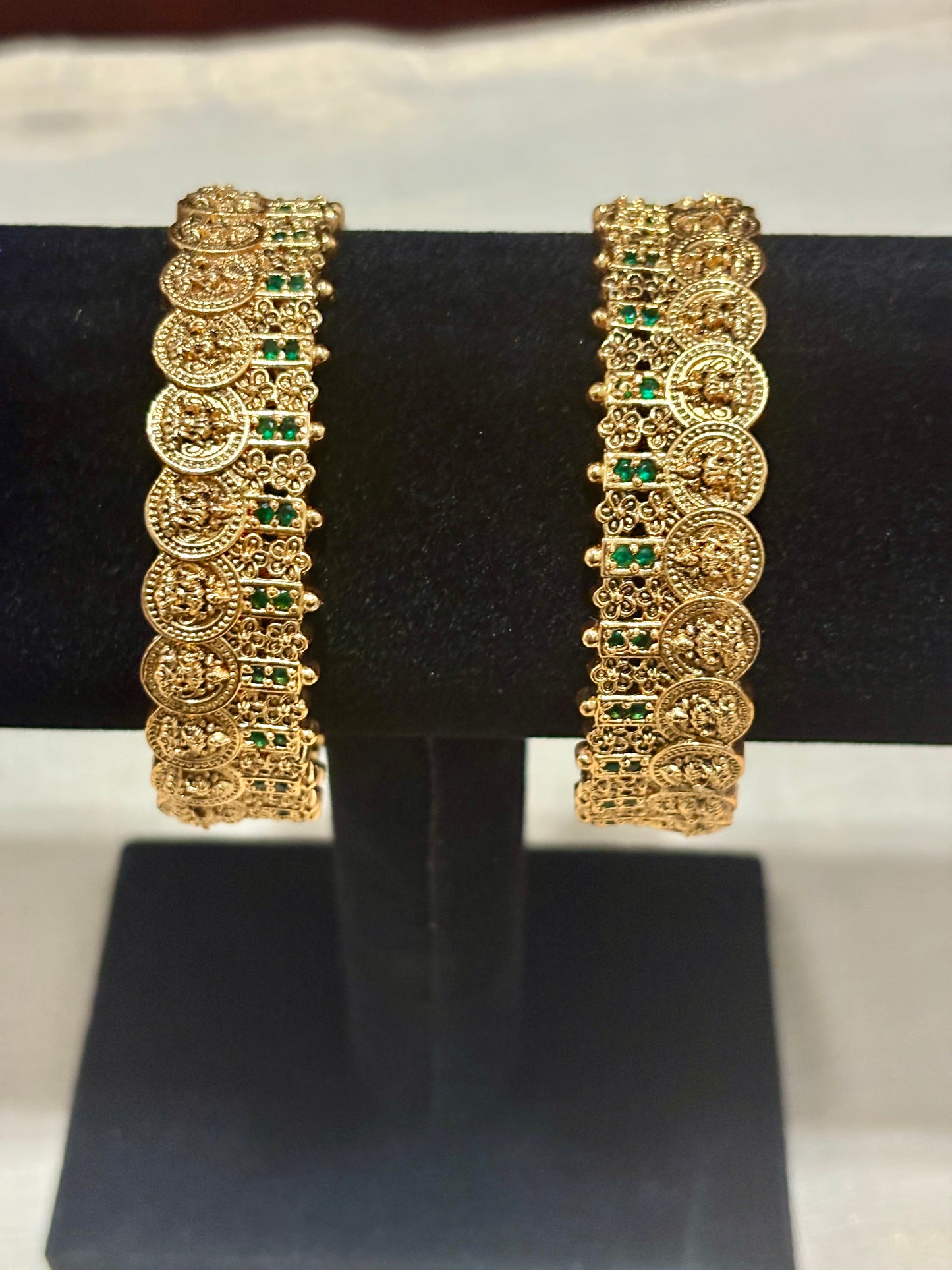 Kaashu Coin Green Bangle Set of 2
