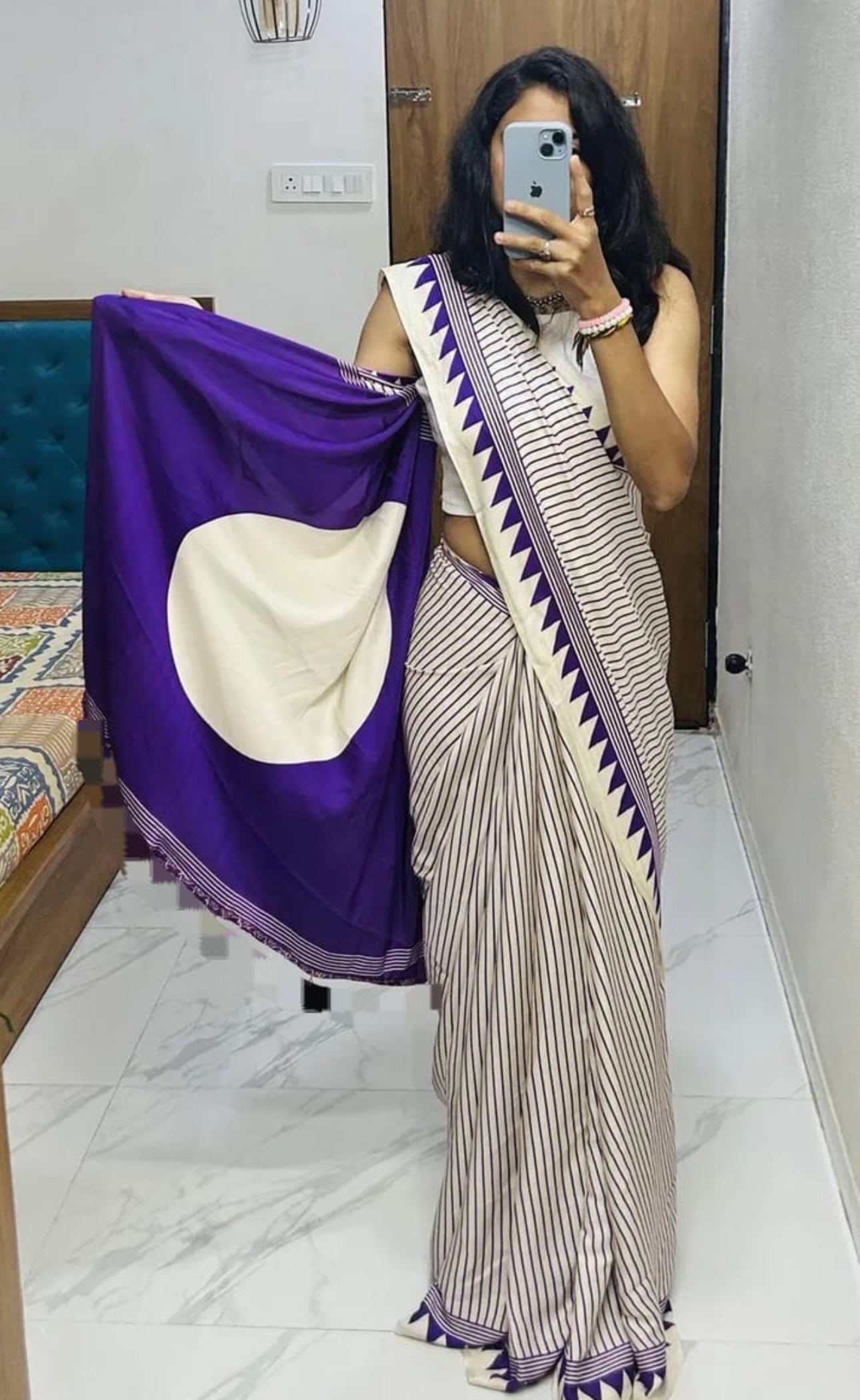 Pure Crape Silk Striped Saree with Contrast Pallu