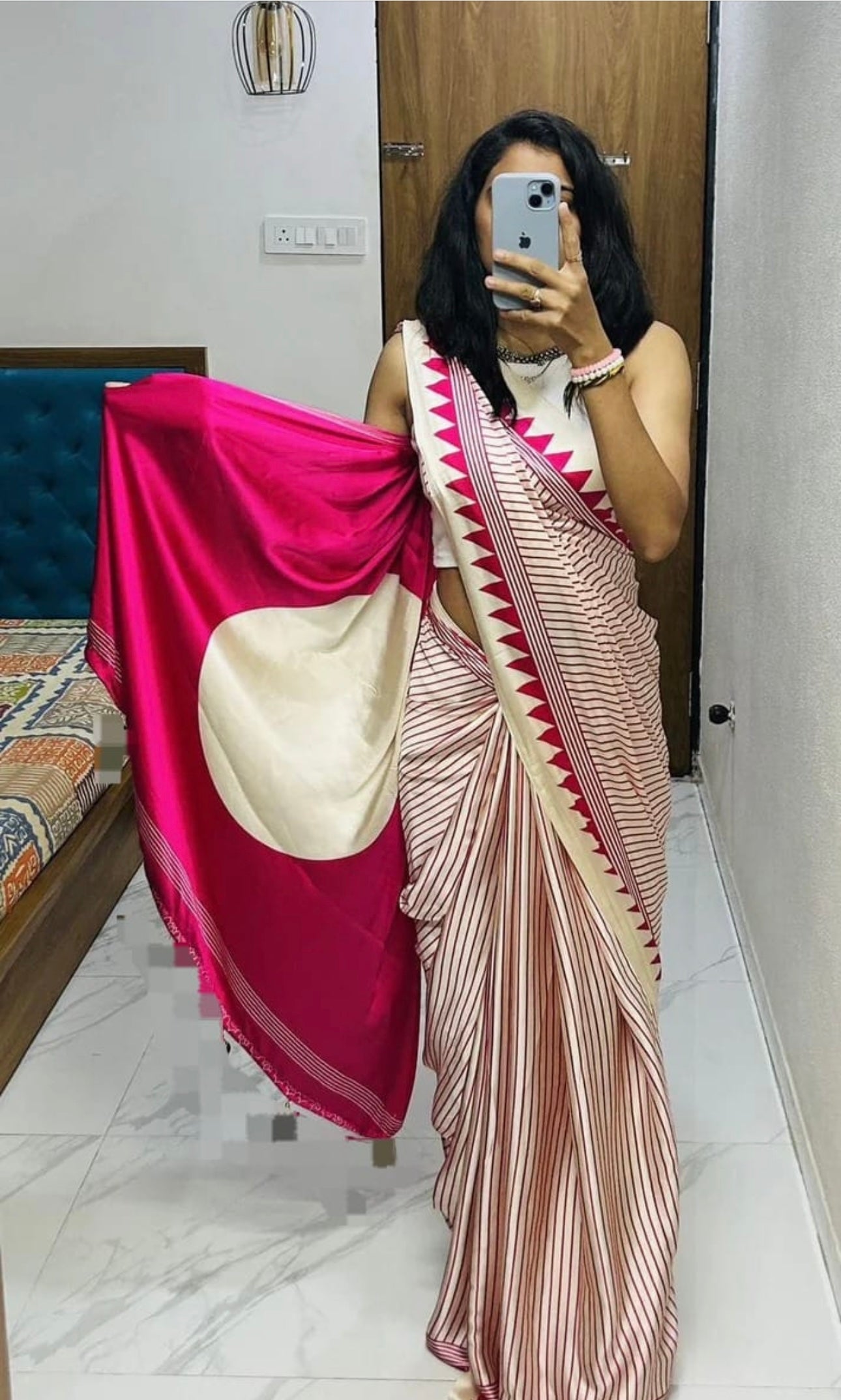 Pure Crape Silk Striped Saree with Contrast Pallu