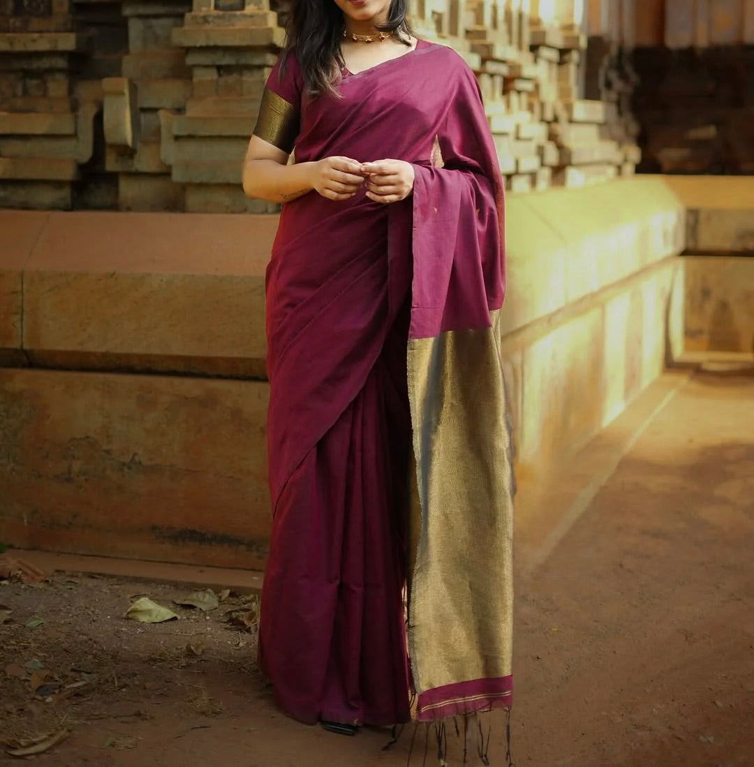 Nayanthara - Maroon Pure Khadi Cotton Saree