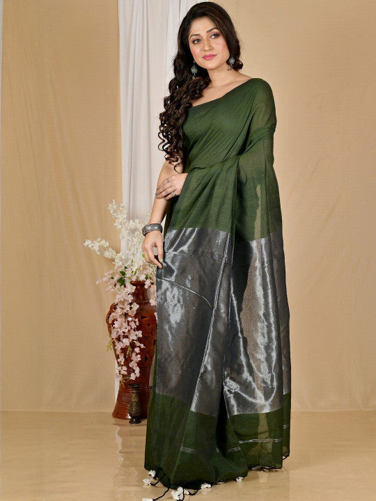 Nayanthara - Olive Green Khadi Cotton Saree