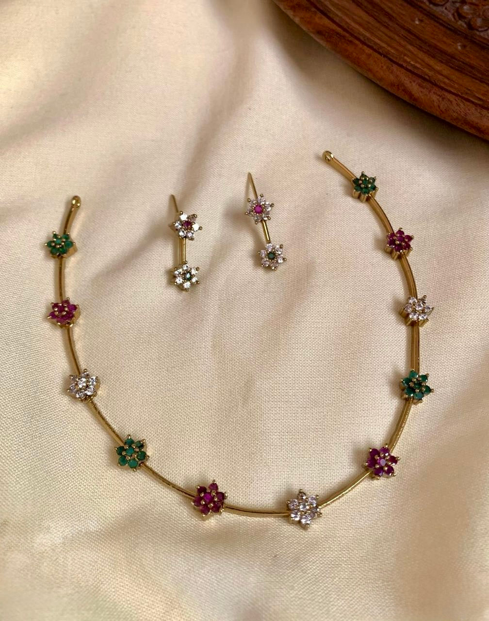 Lalita - Floral AD Necklace - Multi Color