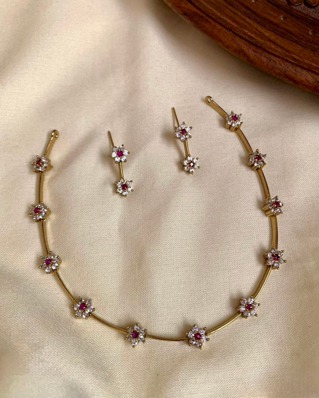 Lalita - Floral AD Necklace - White and Red