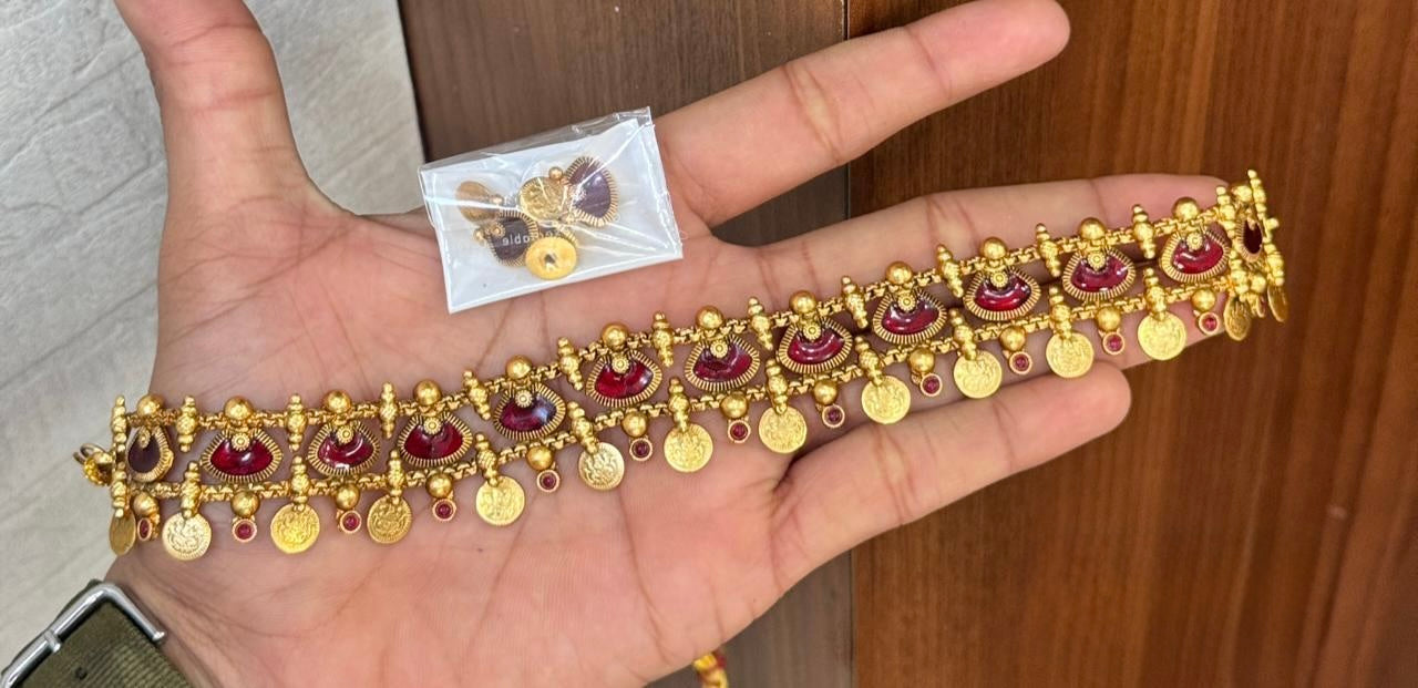 Vani - Kaashu Choker Coin Necklace with Red Enamel design