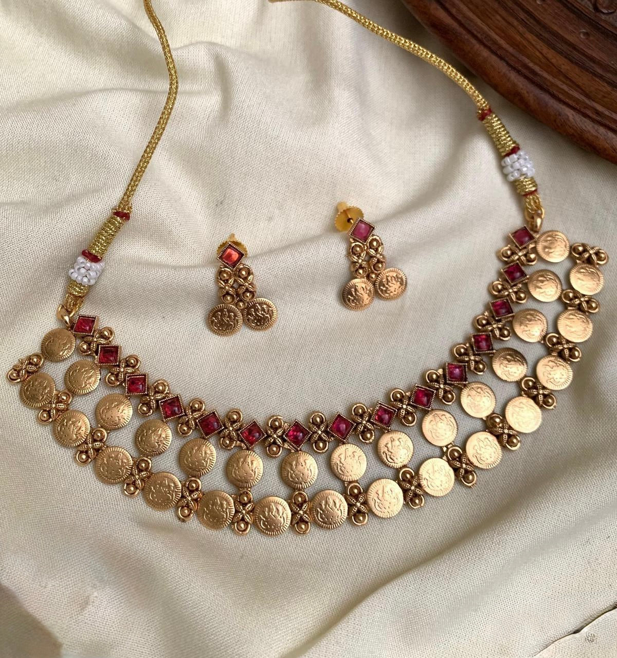 Samriddhi - Double layer Kaashu Coin necklace Set with Earring