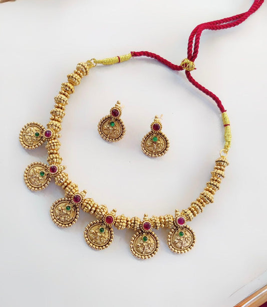 Anupama Statement Gold and Bead Necklace with Matching Studs