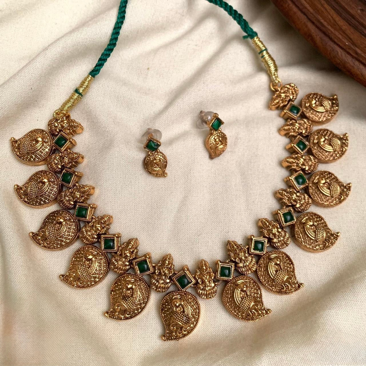 Priya - Green Mango and Lakshmi Statement necklace set with earring